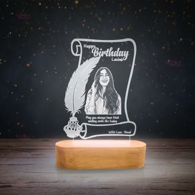 Personalized Birthday Gift Lamp | Customized with Photo Name & Text | Engraved Night Lamp Gift for Loveable Person (Cool White Light)